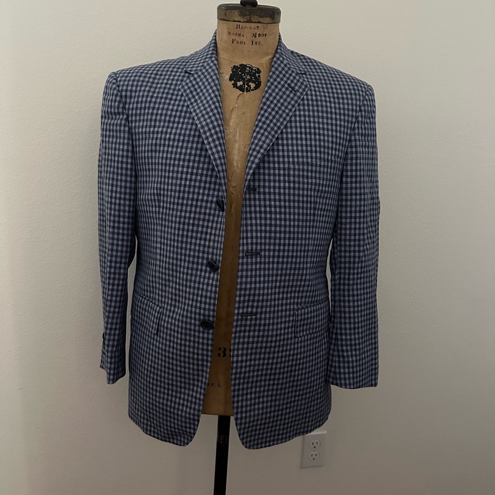Men's Blue Checkered Blazer custom 38 S - Picture 1 of 4